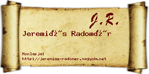 Jeremiás Radomér névjegykártya